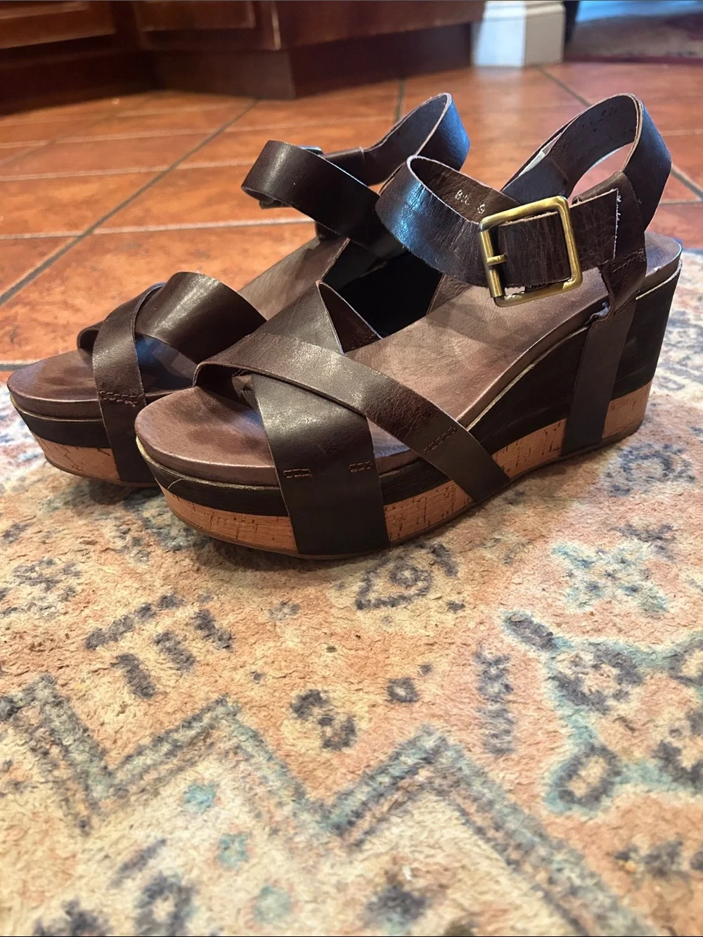 Antelope Women’s Dark Brown Leather Cork Wedge Sandals